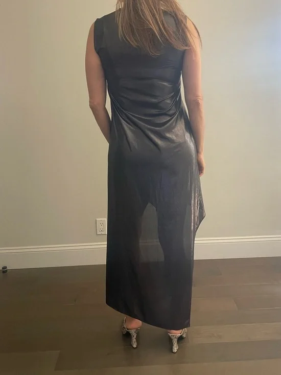 BCBGMaxAzria Metallic Black Sleeveless High-Low V-Neck Dress - Picture 2 of 4